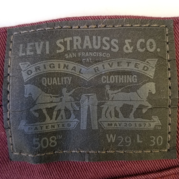 Men's Levi's 508 Regular Tapered  Maroon Jeans W29/L30 - Picture 5 of 9